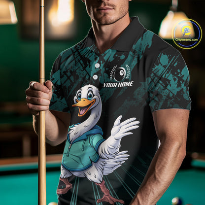 Black And Teal Grunge 8 Ball Pool Billiard Shirt For Men Custom Funny Duck Pool Team Jersey NYN3012