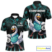 Load image into Gallery viewer, Black And Teal Grunge 8 Ball Pool Billiard Shirt For Men Custom Funny Duck Pool Team Jersey NYN3012