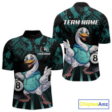 Load image into Gallery viewer, Black And Teal Grunge 8 Ball Pool Billiard Shirt For Men Custom Funny Duck Pool Team Jersey NYN3012