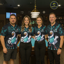 Load image into Gallery viewer, Black And Teal Grunge 8 Ball Pool Billiard Shirt For Men Custom Funny Duck Pool Team Jersey NYN3012