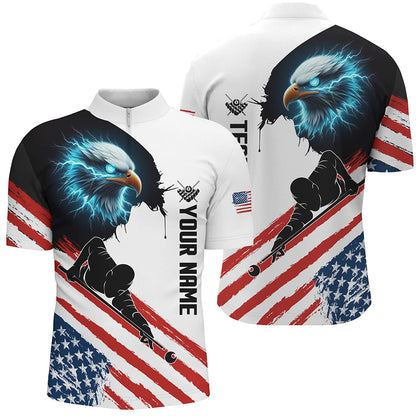 Personalized Eagle American Flag Billiard Player Shirts For Men Custom Patriotic Billiard Jerseys TDM1601