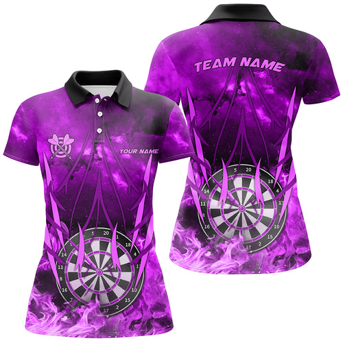 Personalized Purple 3D Darts Board On Fire Women Darts Shirts Custom Flame Darts Shirts For Player TDM1788