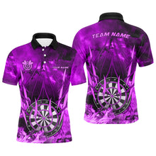 Load image into Gallery viewer, Personalized Purple 3D Darts Board On Fire Men Darts Shirts Custom Flame Darts Shirts For Player TDM1788