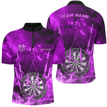 Load image into Gallery viewer, Personalized Purple 3D Darts Board On Fire Men Darts Shirts Custom Flame Darts Shirts For Player TDM1788