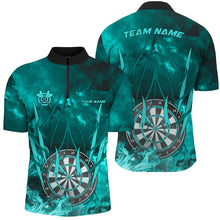 Load image into Gallery viewer, Personalized Turquoise 3D Darts Board On Fire Men Darts Shirts Custom Flame Darts Shirts For Player TDM1789