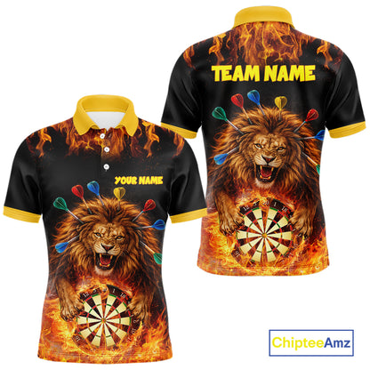 Personalized Fire Flame Lion Darts Shirt For Men Custom Darts Jersey Team Polo & Quarter Zip TDM6311