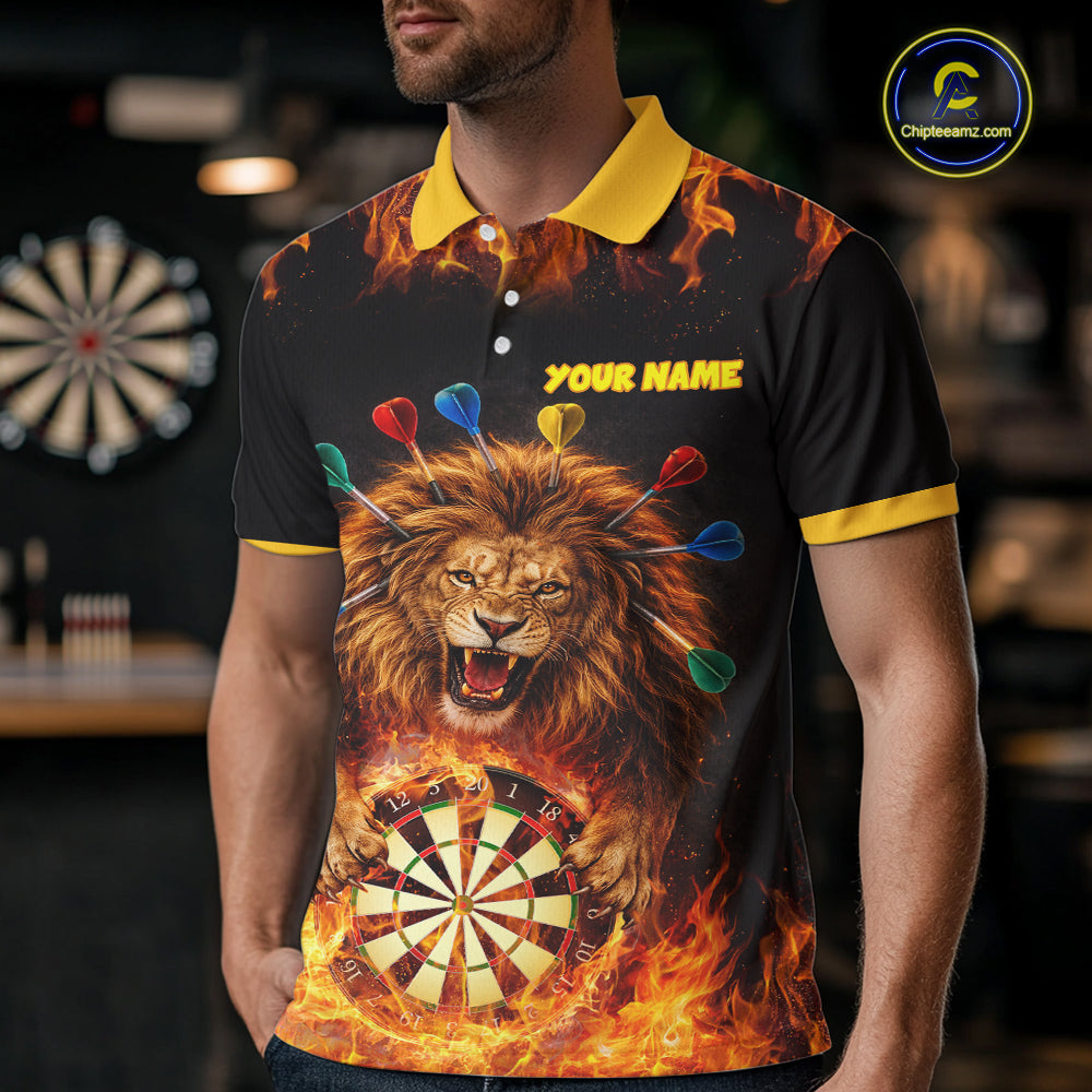 Personalized Fire Flame Lion Darts Shirt For Men Custom Darts Jersey Team Polo & Quarter Zip TDM6311