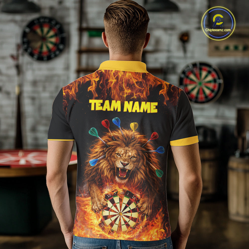 Personalized Fire Flame Lion Darts Shirt For Men Custom Darts Jersey Team Polo & Quarter Zip TDM6311