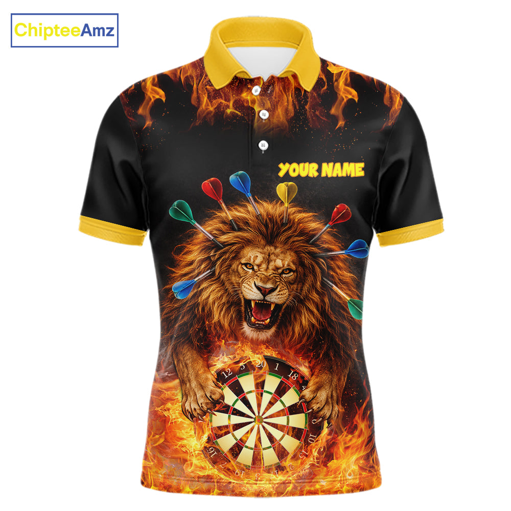 Personalized Fire Flame Lion Darts Shirt For Men Custom Darts Jersey Team Polo & Quarter Zip TDM6311