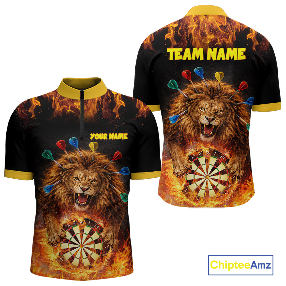 Personalized Fire Flame Lion Darts Shirt For Men Custom Darts Jersey Team Polo & Quarter Zip TDM6311