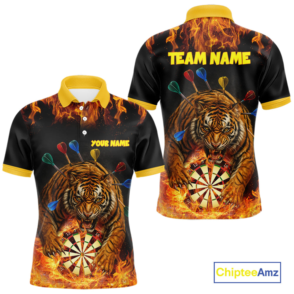 Personalized Fire Flame Tiger Darts Shirt For Men Custom Darts Jersey Team Polo & Quarter Zip TDM6312