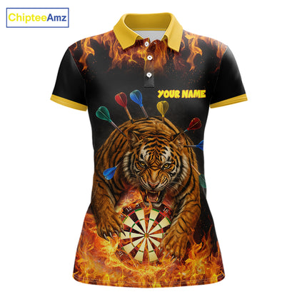 Personalized Fire Flame Tiger Darts Shirt For Women Custom Darts Jersey Team Polo & Quarter Zip TDM6312