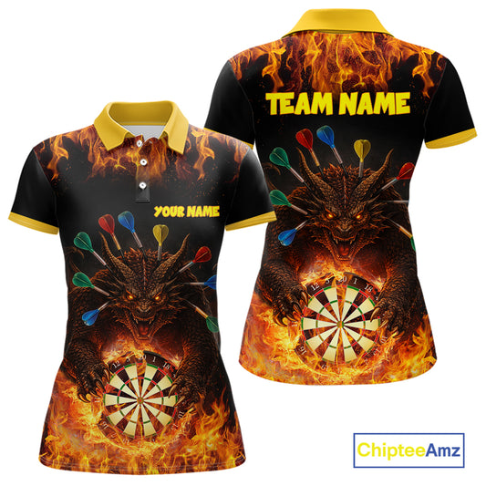 Personalized Dragon Flame Lion Darts Shirt For Women Custom Darts Jersey Team Polo & Quarter Zip TDM6313