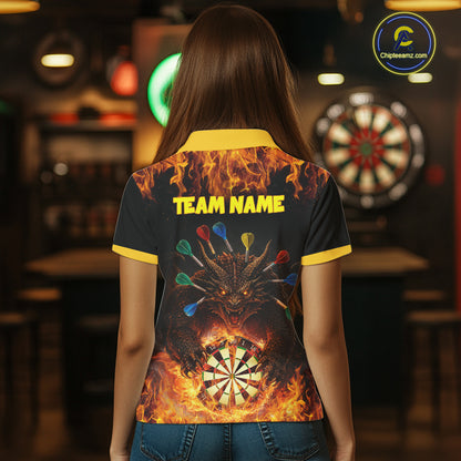 Personalized Dragon Flame Lion Darts Shirt For Women Custom Darts Jersey Team Polo & Quarter Zip TDM6313