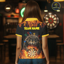 Load image into Gallery viewer, Personalized Fire Flame Wolf Darts Shirt For Women Custom Darts Jersey Team Polo &amp; Quarter Zip TDM6314