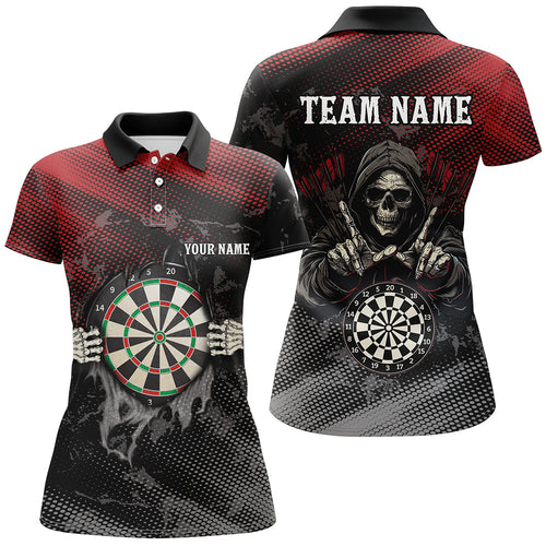 Red And Black Death Skeleton Custom Darts Shirts For Women, Personalized Skull Darts Team Jerseys TDM1987
