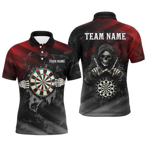 Red And Black Death Skeleton Custom Darts Shirts For Men, Personalized Skull Darts Team Jerseys TDM1987