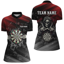 Load image into Gallery viewer, Red And Black Death Skeleton Custom Darts Shirts For Women, Personalized Skull Darts Team Jerseys TDM1987
