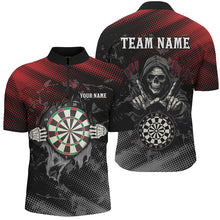 Load image into Gallery viewer, Red And Black Death Skeleton Custom Darts Shirts For Men, Personalized Skull Darts Team Jerseys TDM1987