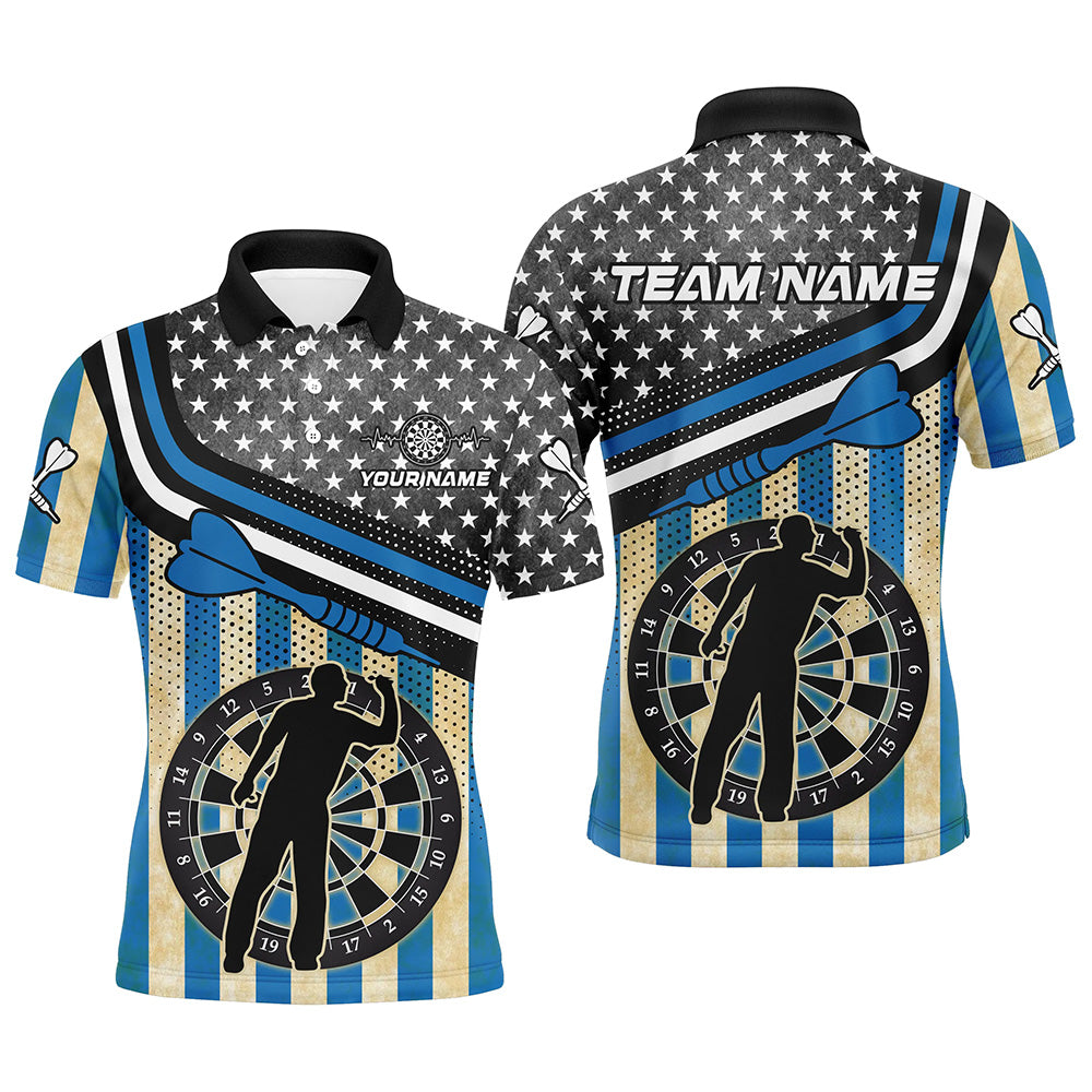 Personalized Blue Retro American Flag Darts Shirts For Men Custom Patriotic Darts Player Jerseys TDM1992