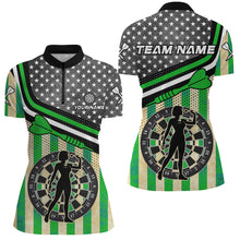Load image into Gallery viewer, Personalized Green Retro American Flag Darts Shirts For Women Custom Patriotic Darts Player Jerseys TDM1993