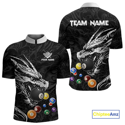 Personalized White Black 3D Dragon Billiard Balls Pool Shirt For Men, Billiard League Team Jersey TDM4342