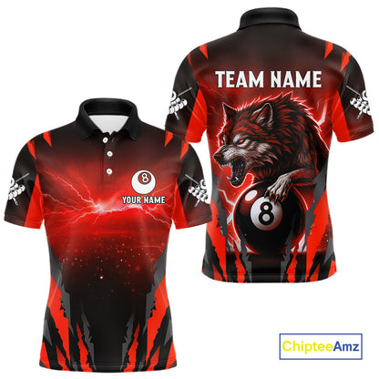 Personalized Thunder Lightning Wolf Billiard Shirt For Men, 8 Ball Billiard Team Jerseys |Red TDM4549