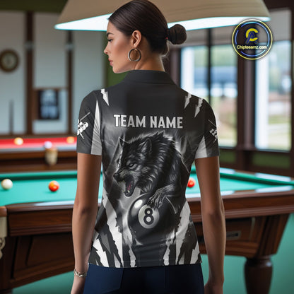 Personalized Thunder Lightning Wolf Billiard Shirt For Women, 8 Ball Billiard Team Jerseys |Grey TDM4550