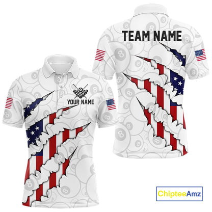 Personalized American Flag 8 Ball Polo & Quarter Zip Shirt For Men, Patriotic Pool Team Jersey TDM4551
