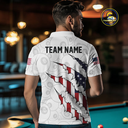 Personalized American Flag 8 Ball Polo & Quarter Zip Shirt For Men, Patriotic Pool Team Jersey TDM4551