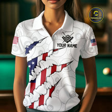 Load image into Gallery viewer, Personalized American Flag 8 Ball Polo &amp; Quarter Zip Shirt For Women, Patriotic Pool Team Jersey TDM4551