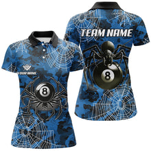 Load image into Gallery viewer, Blue Camo Billiard Spider Cobweb Custom Women Polo &amp; Quarter-Zip Shirts, Unique 8 Ball Pool Jerseys TDM2459
