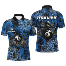 Load image into Gallery viewer, Blue Camo Billiard Spider Cobweb Custom Men Polo &amp; Quarter-Zip Shirts, Unique 8 Ball Pool Jerseys TDM2459
