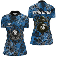 Load image into Gallery viewer, Blue Camo Billiard Spider Cobweb Custom Women Polo &amp; Quarter-Zip Shirts, Unique 8 Ball Pool Jerseys TDM2459