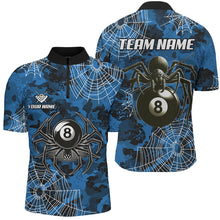 Load image into Gallery viewer, Blue Camo Billiard Spider Cobweb Custom Men Polo &amp; Quarter-Zip Shirts, Unique 8 Ball Pool Jerseys TDM2459