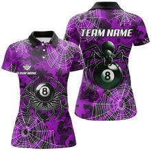 Load image into Gallery viewer, Purple Camo Billiard Spider Cobweb Custom Women Polo &amp; Quarter-Zip Shirts, Unique 8 Ball Pool Jerseys TDM2460