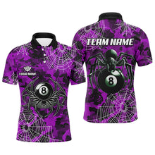 Load image into Gallery viewer, Purple Camo Billiard Spider Cobweb Custom Men Polo &amp; Quarter-Zip Shirts, Unique 8 Ball Pool Jerseys TDM2460