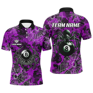 Purple Camo Billiard Spider Cobweb Custom Men Polo & Quarter-Zip Shirts, Unique 8 Ball Pool Jerseys TDM2460