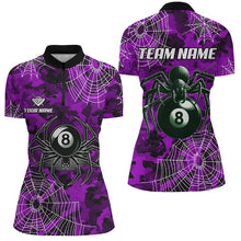 Load image into Gallery viewer, Purple Camo Billiard Spider Cobweb Custom Women Polo &amp; Quarter-Zip Shirts, Unique 8 Ball Pool Jerseys TDM2460