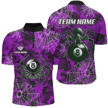 Load image into Gallery viewer, Purple Camo Billiard Spider Cobweb Custom Men Polo &amp; Quarter-Zip Shirts, Unique 8 Ball Pool Jerseys TDM2460