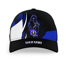 Load image into Gallery viewer, Personalized Blue Death Skeleton 8 Ball Billiard Cap Hats Custom Billiard Hats Gifts For Pool Player TDM2461