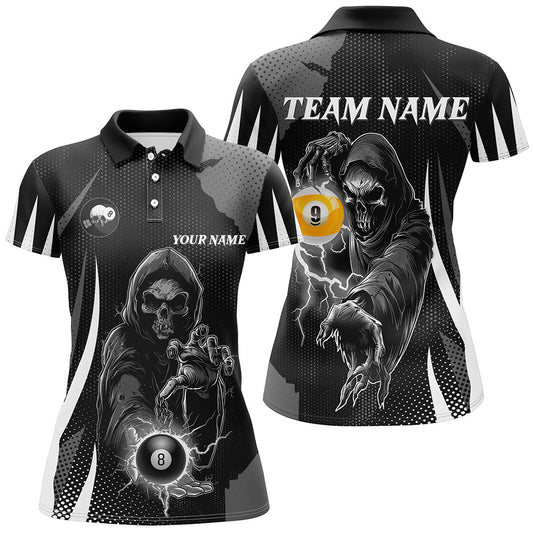 Funny Black Grim Reaper 8 Ball & 9 Ball Billiard Shirts For Women Custom League Billiard Jerseys TDM2464