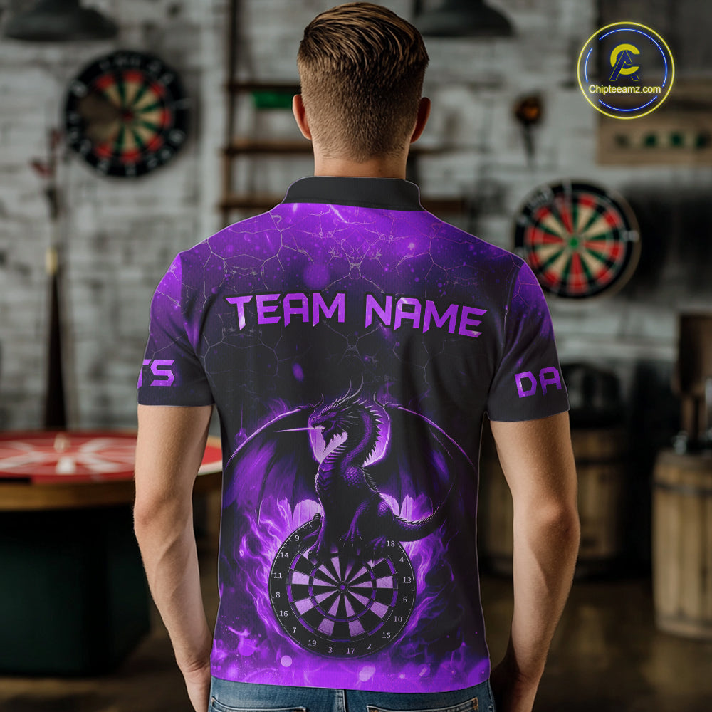 Darts Dragon Fire Flame 3D Printed Darts Shirts For Men Custom Team League Darts Jerseys |Purple TDM4759