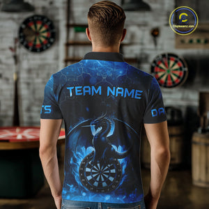 Darts Dragon Fire Flame 3D Printed Darts Shirts For Men Custom Team League Darts Jerseys |Blue TDM4760
