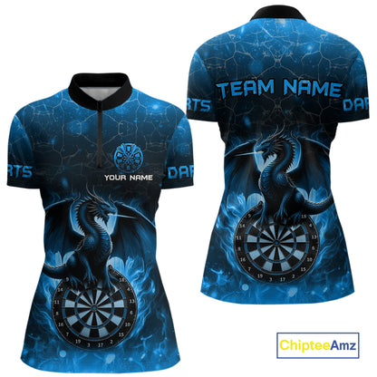 Darts Dragon Fire Flame 3D Printed Darts Shirts For Women Custom Team League Darts Jerseys |Blue TDM4760