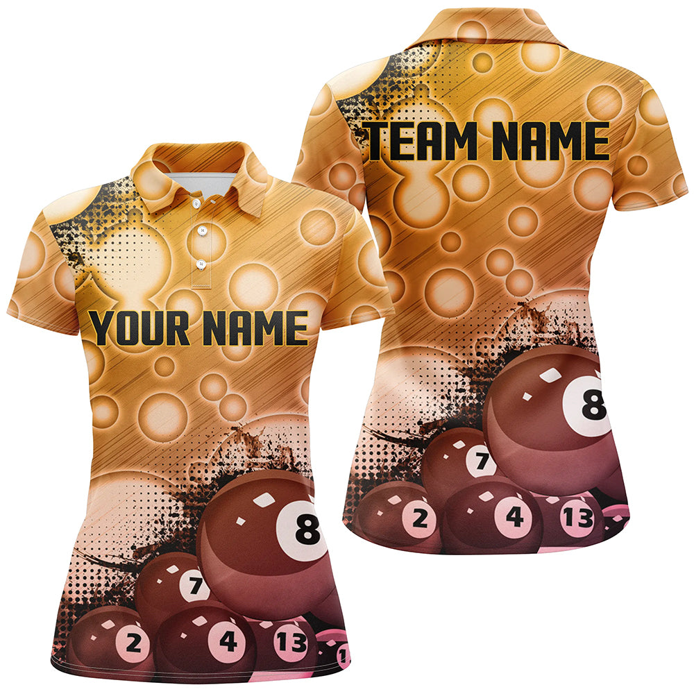 Custom Gold Billiard Balls 3D Pattern Women's Billiard Shirts Personalized 8 Ball Pool Polo Shirts TDM0333