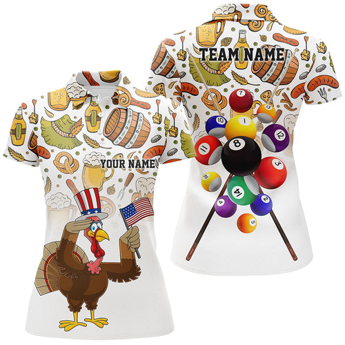 Customized Thanksgiving Day Turkey Chicken Billiard Polo Shirts For Women, Funny Thanksgiving Shirts TDM0547