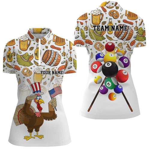 Custom Thanksgiving Day Turkey Chicken Billiard Women Quarter-Zip Shirts, Thanksgiving Gifts TDM0547