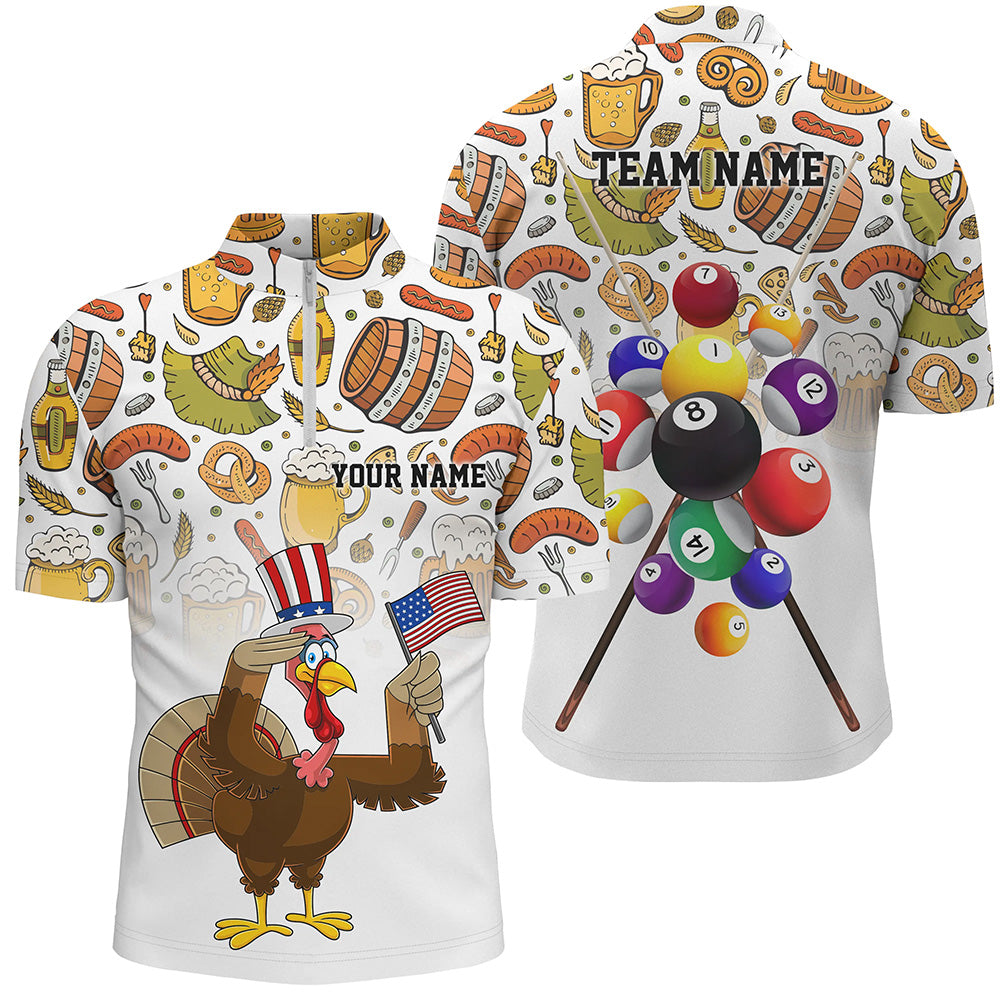 Custom Thanksgiving Day Turkey Chicken Billiard Men Quarter-Zip Shirts, Thanksgiving Gifts TDM0547