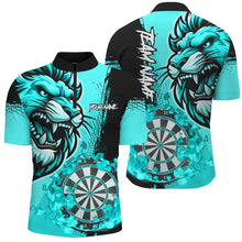 Load image into Gallery viewer, Turquoise Funny Darts Flame Lion Custom Polo &amp; 1/4 Zip, Personalized Men Dart Shirts Dart Jerseys TDM2958